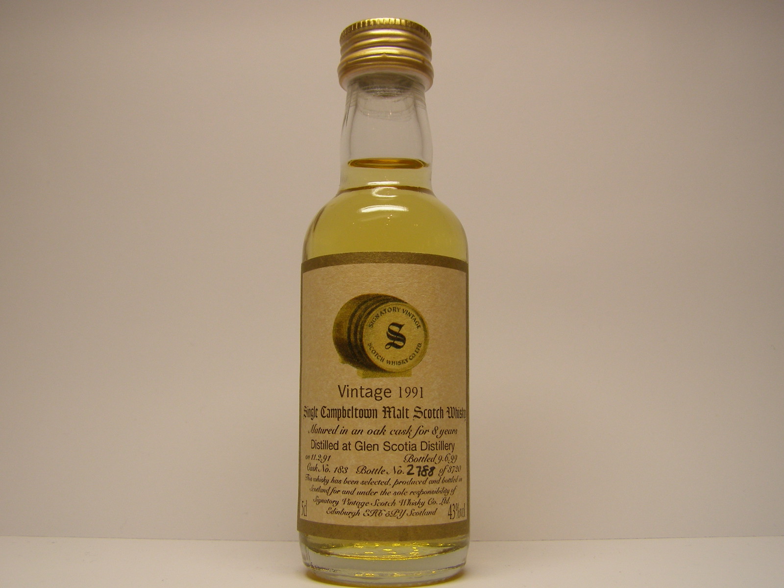 SCMSW 8yo 1991-1999 "Signatory" 5cl 43%vol